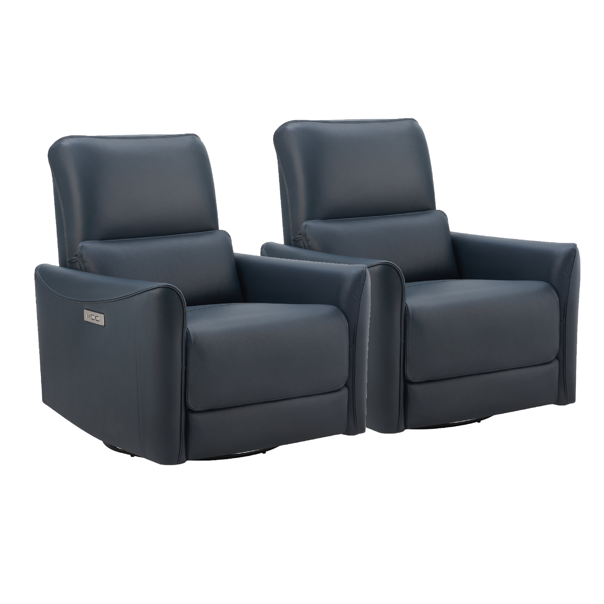 Nikolas Santo Genuine Leather Swivel Power Recliner, Midnight