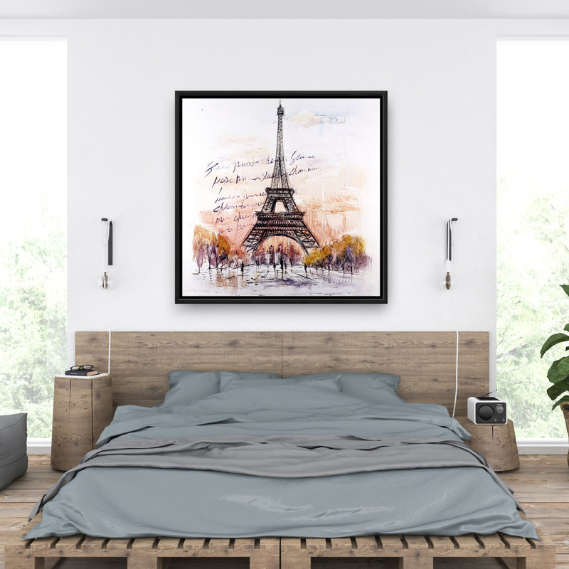 Eiffel Tower Sketch Canvas - Orange Building Home Decor