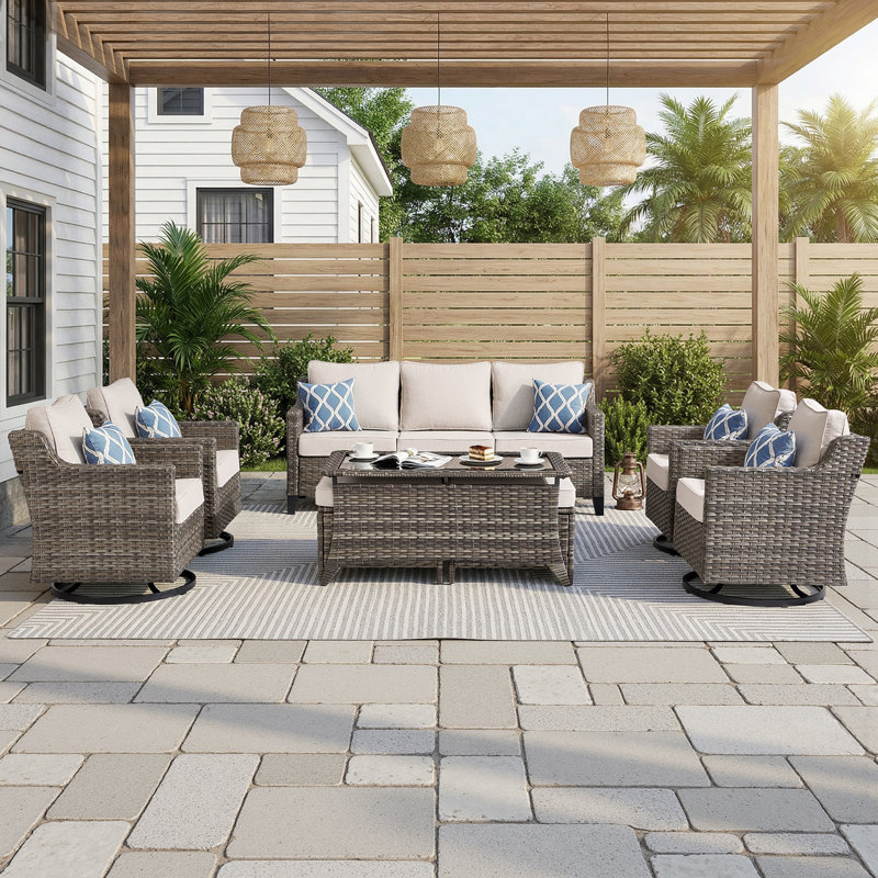 Wicker Patio Furniture Set - 8 Piece Rattan Outdoor Conversation Sets With 4 Wicker Patio Chairs,2 Ottomans And Coffee Table For Garden, Backyard, Balcony And Deck