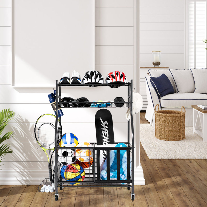 Paulica 91 cm Metal Sports Equipment Storage Rack with Wheels