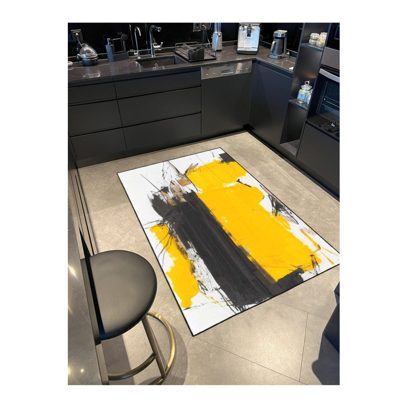 Tapis jaune lavable à motifs tissés, Sous-tapis carré 3 pi 3 po inclus
