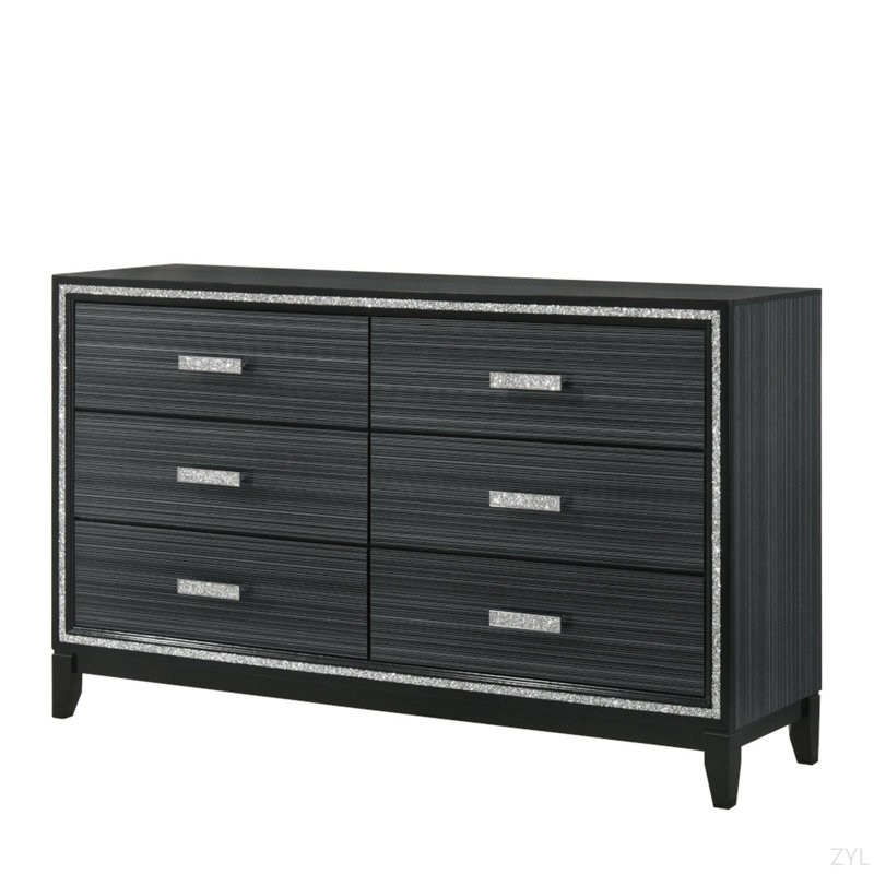 Weathered Black Finish Dresser, Black