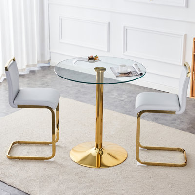 Ensemble de salle à manger 3 pièces en métal avec 2 chaises en similicuir pour la salle à manger