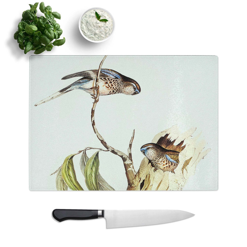 Tempered Glass Bouke's Grass-Parakeets Chopping Board, 39 cm W x 28.5 cm L