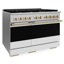 ZLINE Autograph 48 in. Marino Gas Range w/ 8 Gas Burners & White Doors w/ Gold Accents-731878403