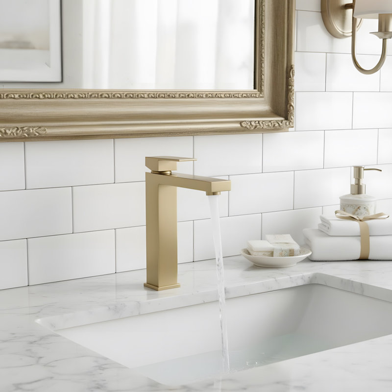 Robinet de lavabo de salle de bain moderne avec poignée simple, Or brossé