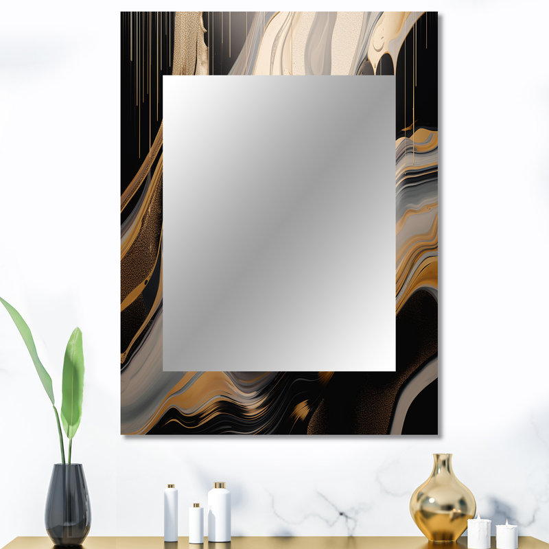 Gold And Black Marbled Euphoria I - Marble Large Wall Mirror, Modern Decorative Mirror, Printed Metal Art, 40" x 30"