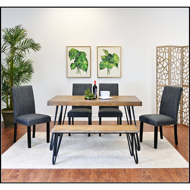 Ensemble de table de salle à manger 6 pièces avec chaises rembourrées confortables, parfaites pour les salles à manger compactes et élégantes.