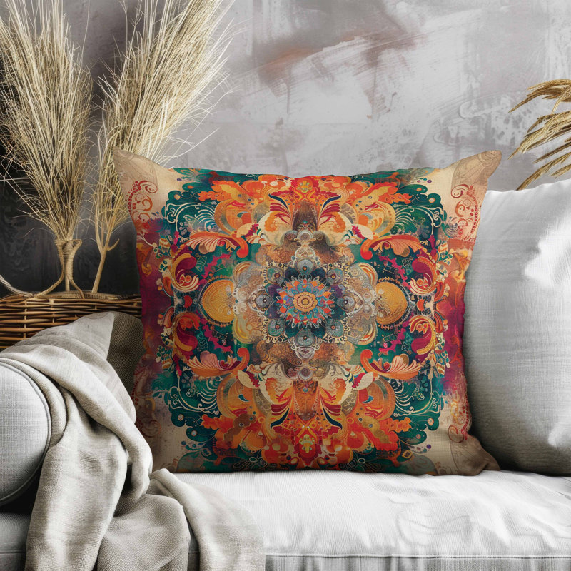 Coussin Verdant Fire, Rose / Orange, Carré 16 po