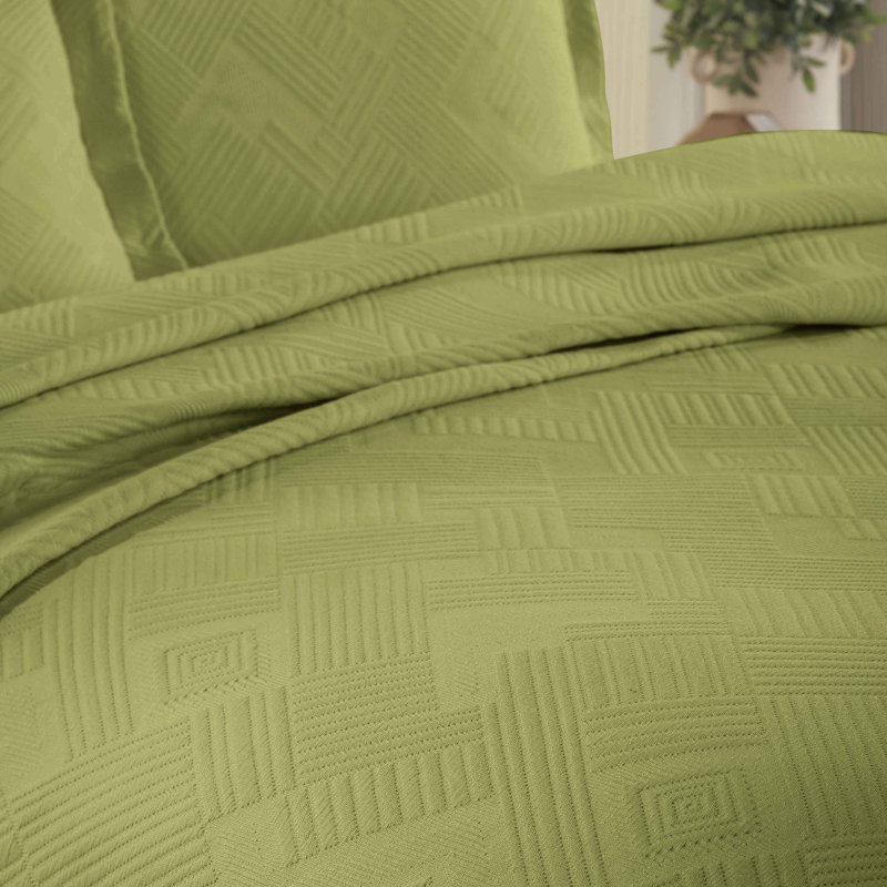 Scotia 100% Cotton All-Season Geometric Fret Jacquard Matelasse Bedspread/Coverlet Set, King Bedspread + 2 Shams, Sweet Pea