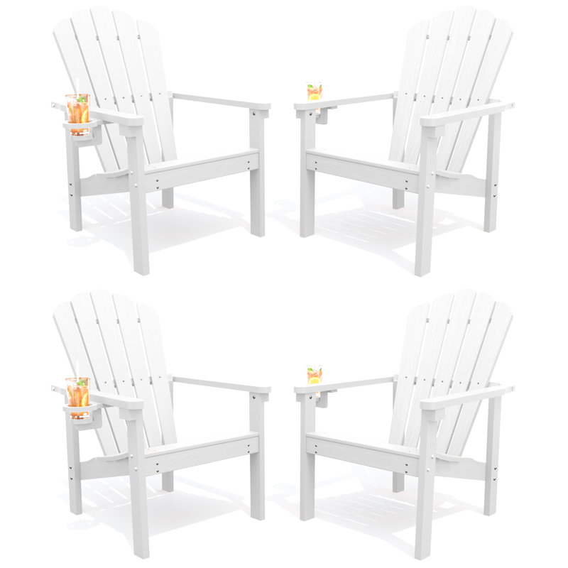 Ensemble de 4 chaises Adirondack empilables Hdpe avec porte-gobelets Dareona, 4, Blanc