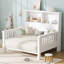 Lit plateforme simple avec tête de lit escamotable, conception escamotable, rails de sécurité de haute qualité, blanc-719291834