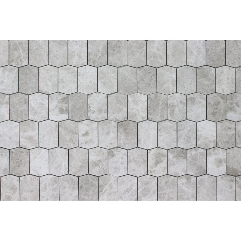 Picket 2" x 3" Marble Honeycomb Mosaic Wall & Floor Tile, Silver Shadow