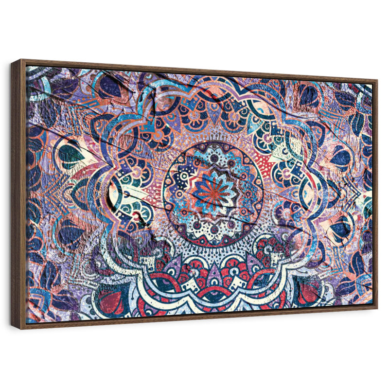 Mandala enchanté, 46 po x 31 po, Cadre flottant en noyer