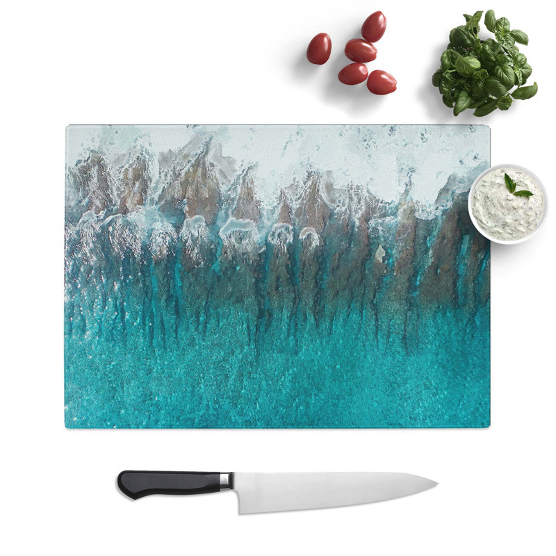 Tempered Glass Wave Grooves in the Maldives in Abstract Chopping Board, 28.5 cm W x 20 cm L