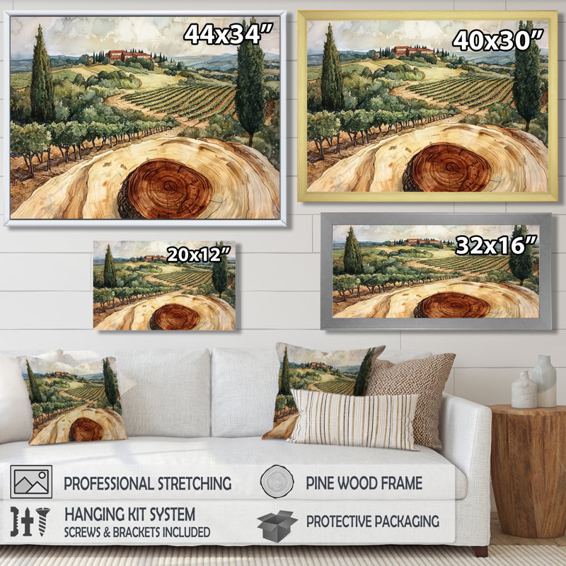 Winn - Vineyard, art mural, H 30 po x l 40 po, Brun, Impression encadrée flottante