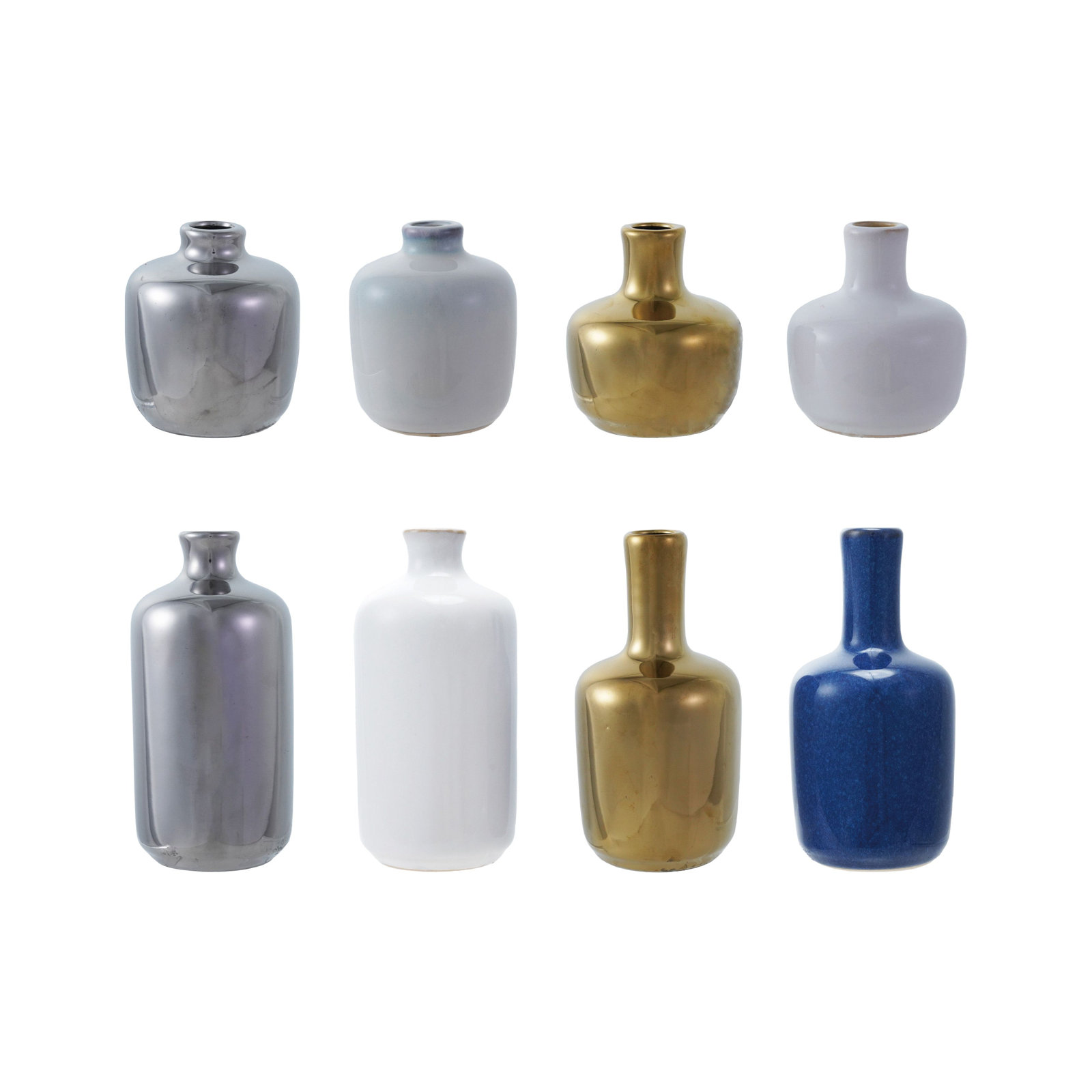 Iversen 8 Piece Stoneware Table Vase Set, White/Silver/Gold/Blue
