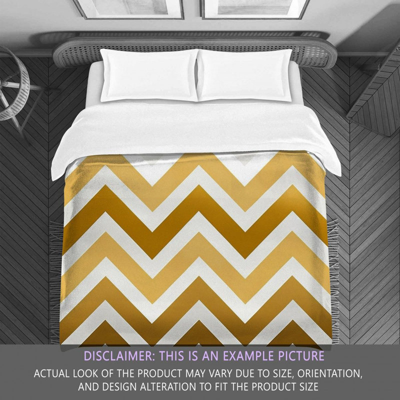 Checkered Comforter, Twin Extra Long Comforter, Gold/White Chevron