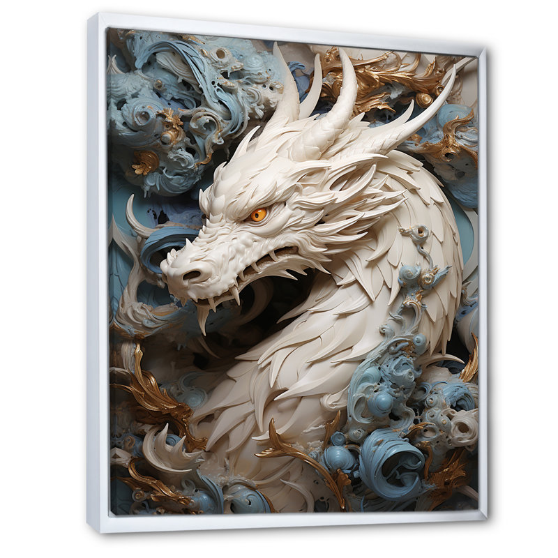 «Epic Blue and Gray Dragon Odyssey», reproduction sur toile, Cadre flottant blanc, H 20 po x l 12 po