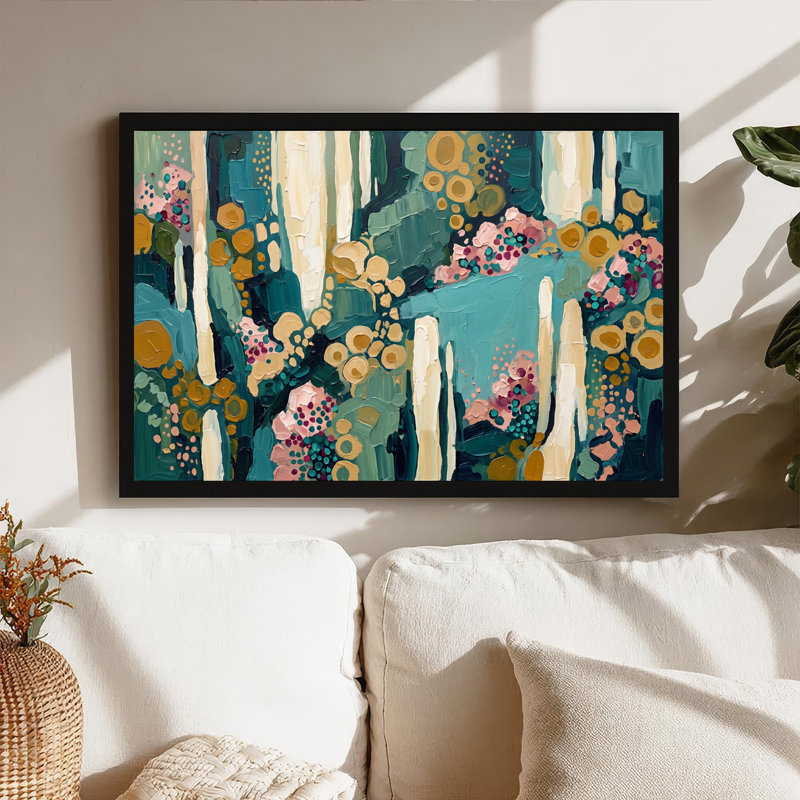 Art mural toile sarcelle et crème, H 12 po x l 18 po