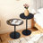 2-Piece Round Nesting Side Table Set with Concentric Circle Pattern – Walnut Brown & Black