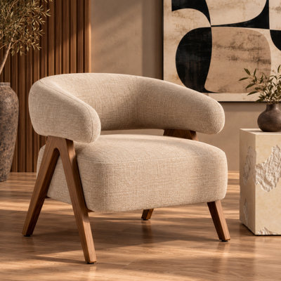 Brock - Fauteuil d'appoint Mid-Century moderne en tissu beige et frêne
