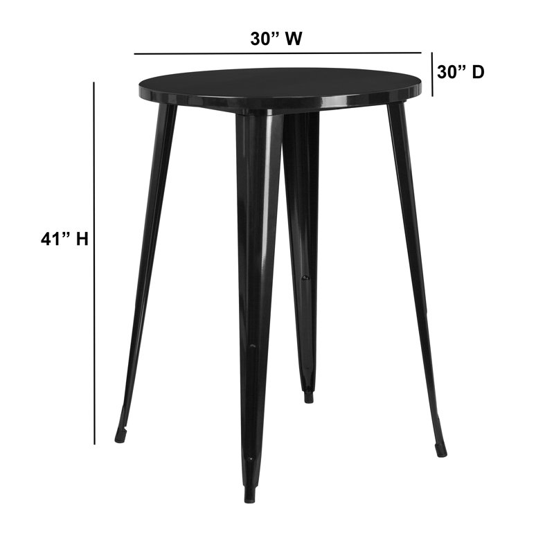 Commercial Grade Round Indoor-Outdoor Bar Height Table, Black, 30" L x 30" W