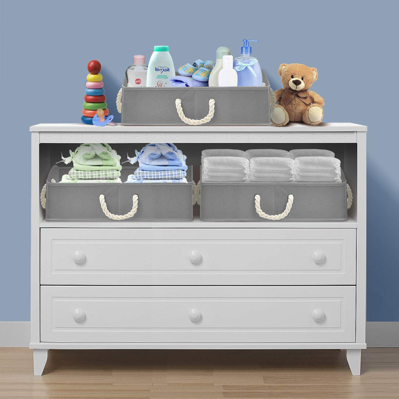 Gray Fabric Collapsible Under Bed Storage Box with Rope Handles