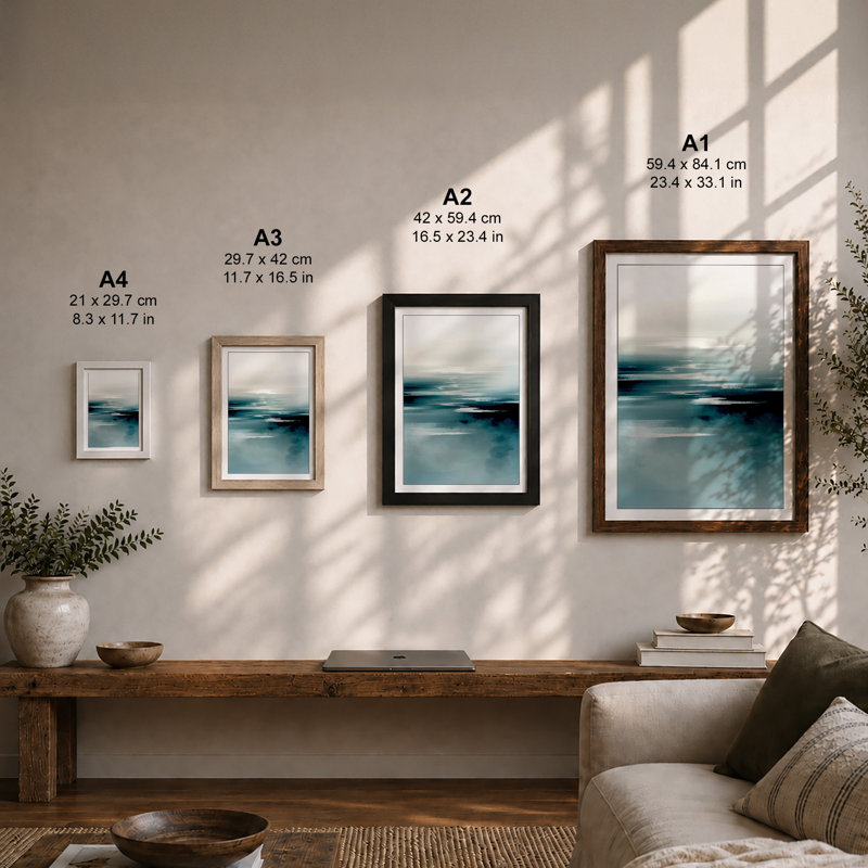 Misty Bands Coastal - Framed Print, A4 - 29.7 x 21.0 cm, White