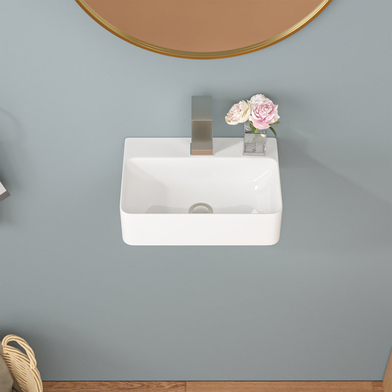 14" L x 10" W Rectangular Ceramic Wall Mount Bathroom Sink with Faucet Hole