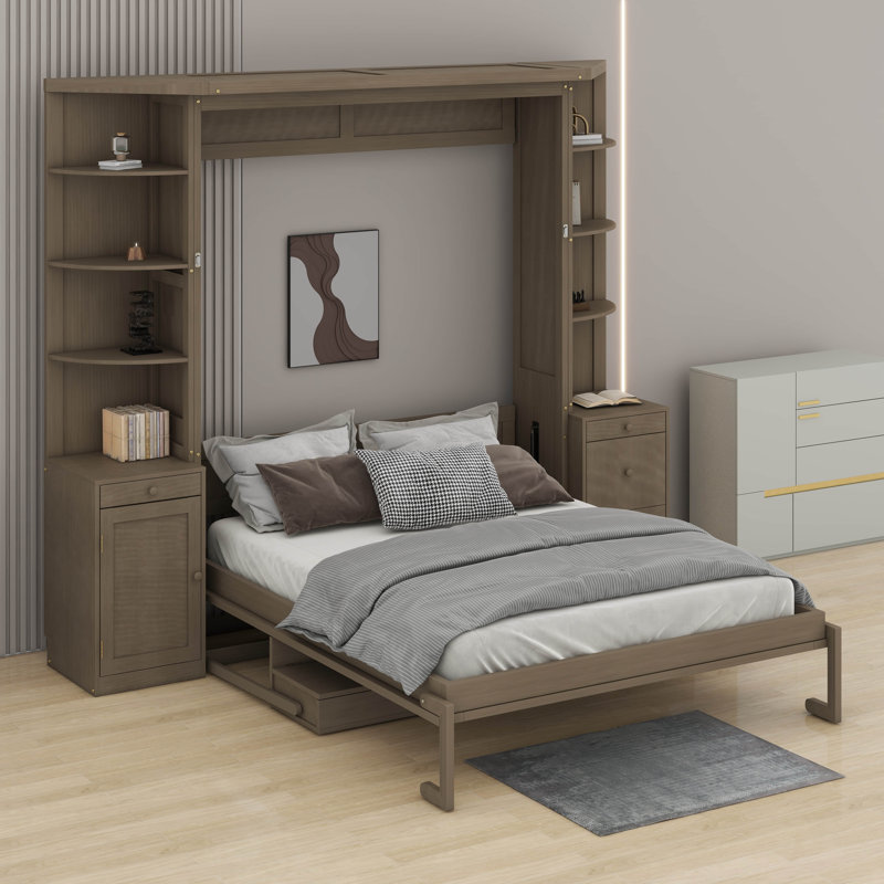 Grand lit escamotable avec bureau, Gris