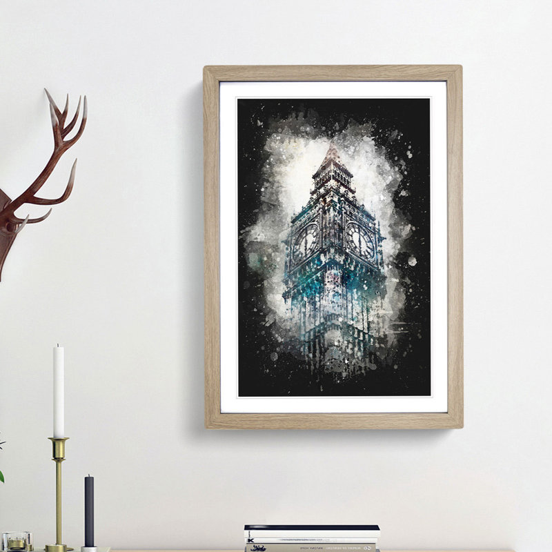 Big Ben London - Picture Frame Graphic Art Print, 87cm H x 62cm W x 2cm D, Oak Framed