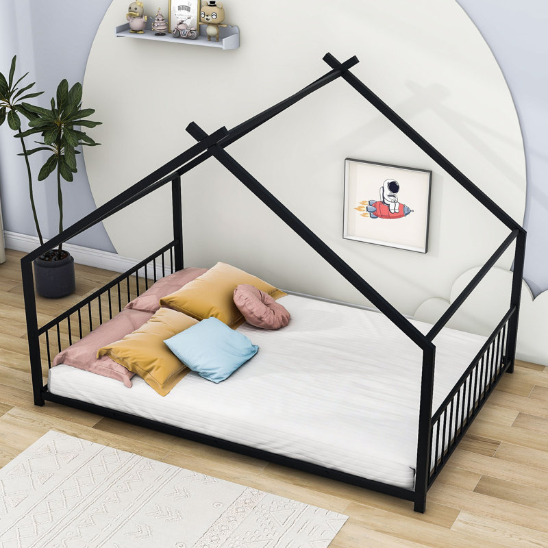 Alaye Metal Platform Bed with Headboard, Full, Black