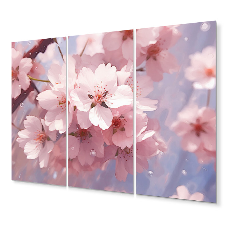 Ensemble de décorations murales en métal Minimalist Pink Cherry Blossoms IV - Floral