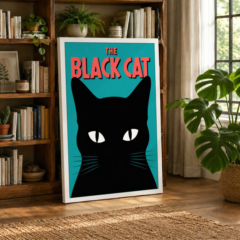 The Black Cat Retro - Wrapped Canvas, 24x16 - 61.0 x 40.6 cm, Terracotta Border