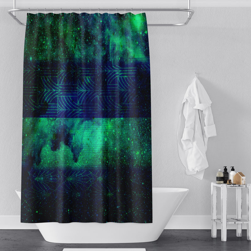 Rideau de douche vert et bleu astrologique, H 93 po x l 70 po