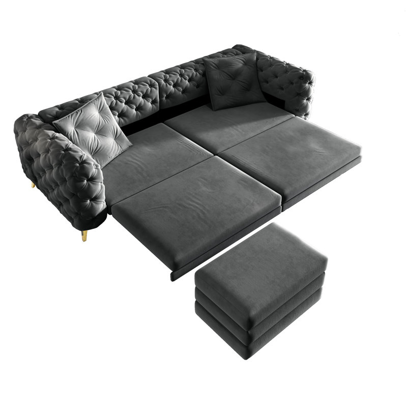Canapé-lit bouton 31, 4 avec siège mobile, profondeur de 28,4 po et pieds invisibles pour chambre à coucher dans un lit orange de 97,7 po, bureau de soutien confortable gris