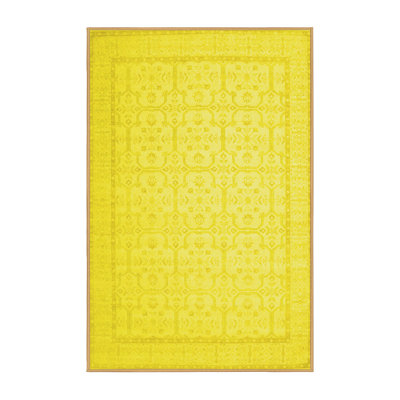 Tapis traditionnels jaunes lavables à la machine 1364 Traditional