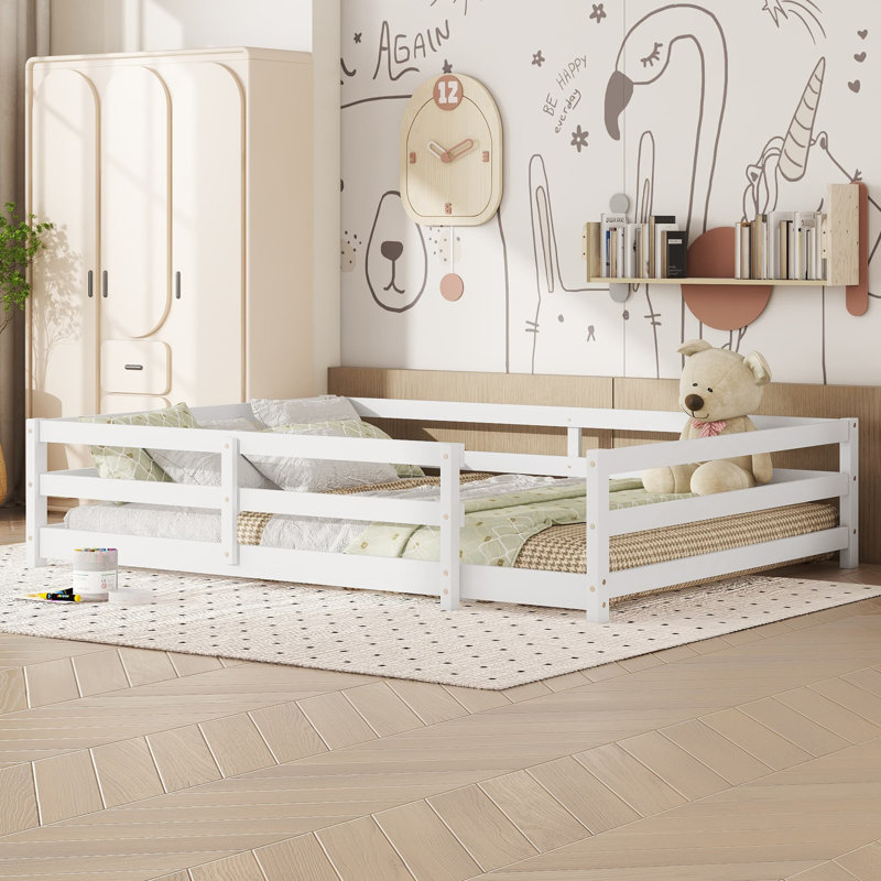 Lit de sol avec clôture Montessori, Full, White