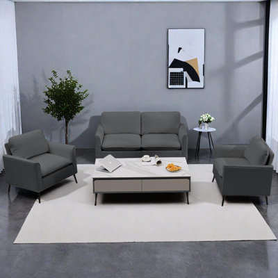 Canapé moderne en similicuir avec pieds en métal et coussins amovibles