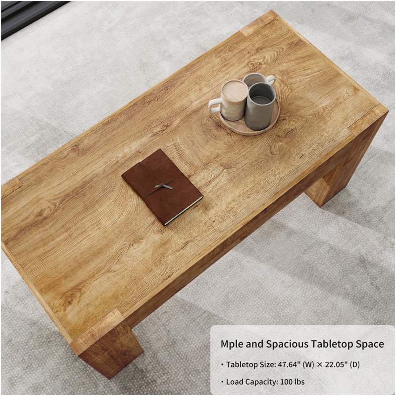 Table basse 48 po avec tiroir de rangement caché, bois naturel | Idée cadeau