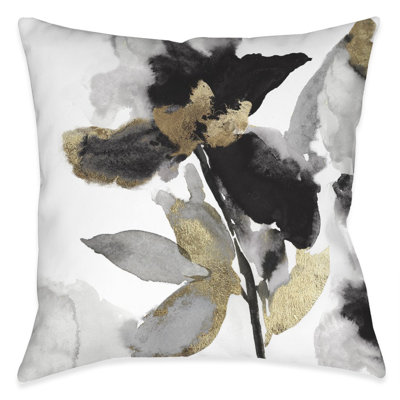 Black And Gold Petals Indoor Pillow