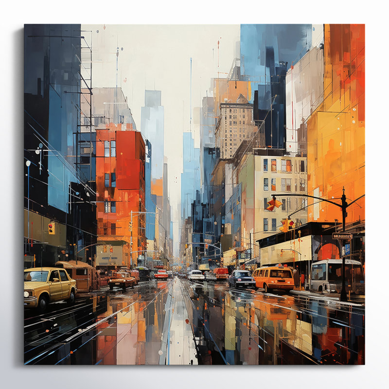 Mid-Century Mid-Century Metropolis II - art abstrait bleu Mid-Century, Toile tendue, H 36 po x l 36 po x P 1,5 po