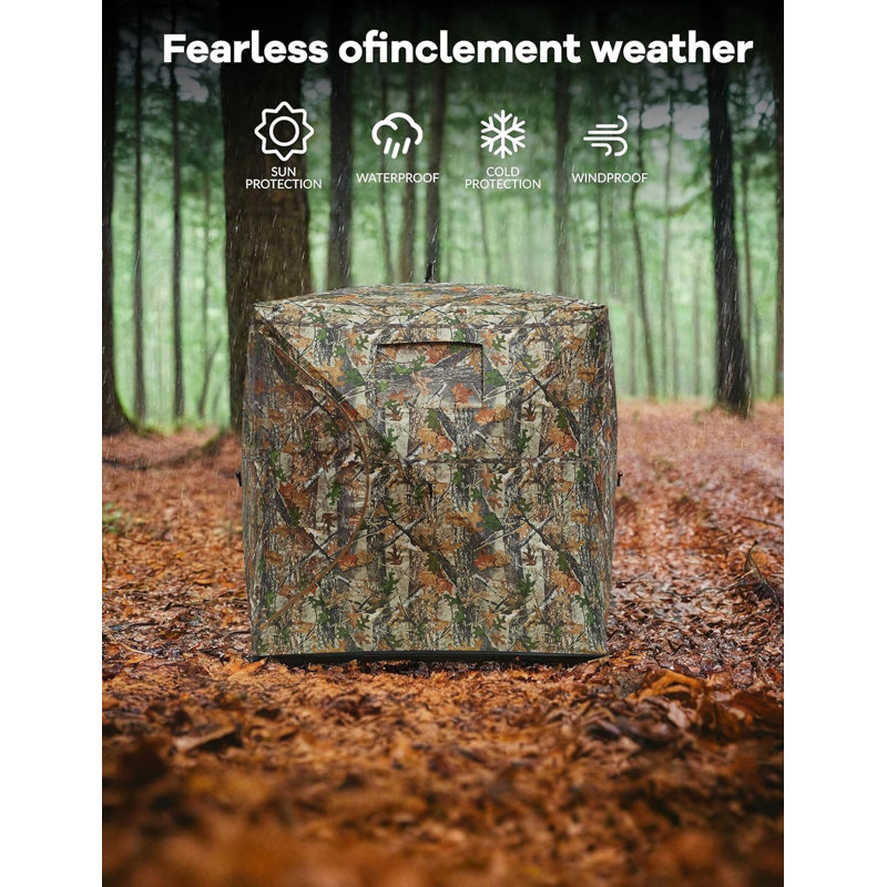 Portable Hunting Blind With Windows, Pop Up Ground Blind, Carrying Bag & Ground Stakes, Camouflage Hunting Tent