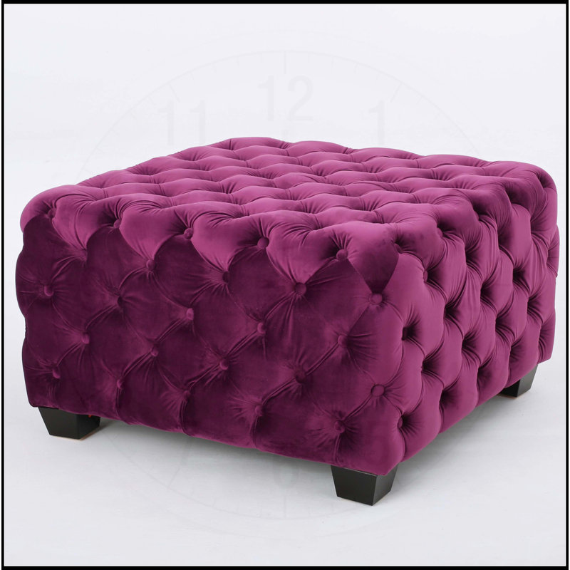 Repose-pieds rectangulaire capitonné en velours, Fuchsia