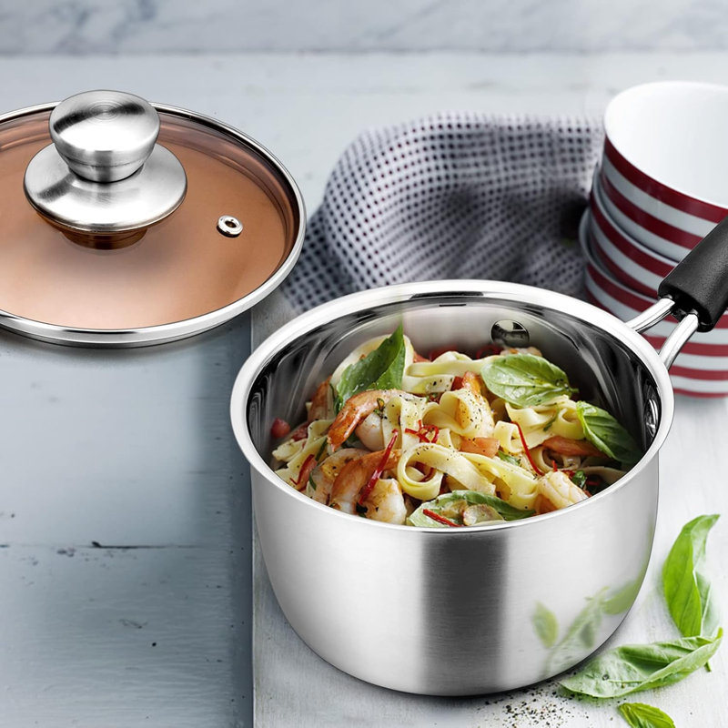Casserole de 1 pte avec couvercle, petite casserole en acier inoxydable pour la cuisson