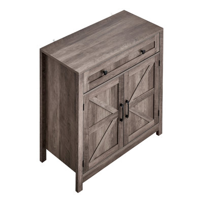 Coffee Bar Cabinet, Farmhouse Coffee Bar Table with Drawer, Buffet Stand Cabinet with 2 Barn Doors, Sideboard Buffet Station for Living Room, Entryway, Kitchen, 29.5 x 14.7 x 31.5 in, Grey