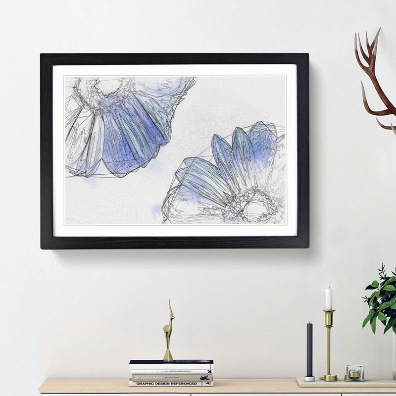 Two Blue Flowers in Abstract - Picture Frame Graphic Art Print, 62cm H x 87cm W x 2cm D, Black Framed