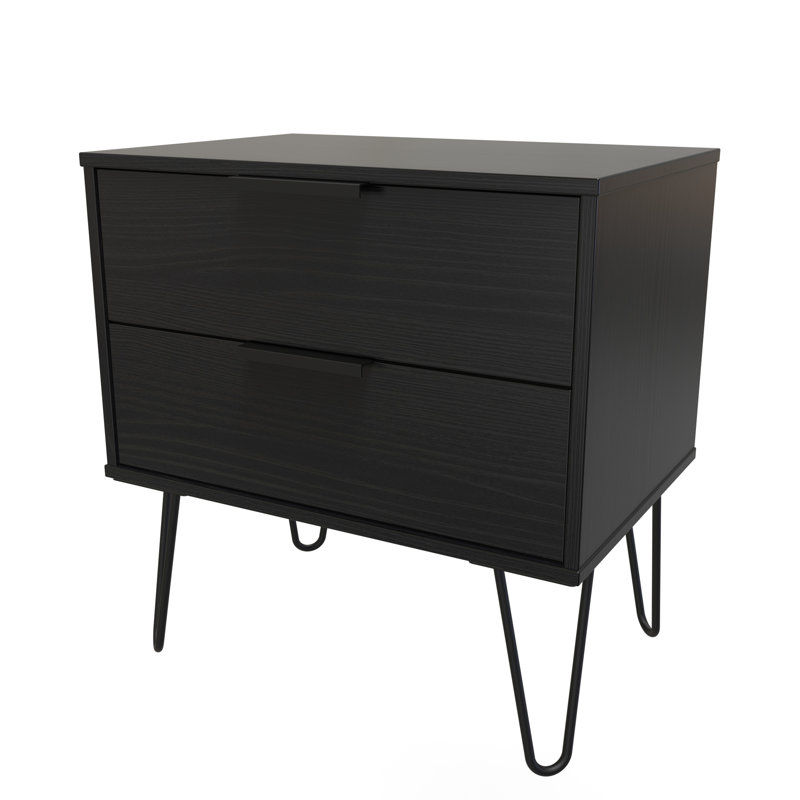 Turah 2 Drawer Midi Chest (Ready Assembled), Black Matt