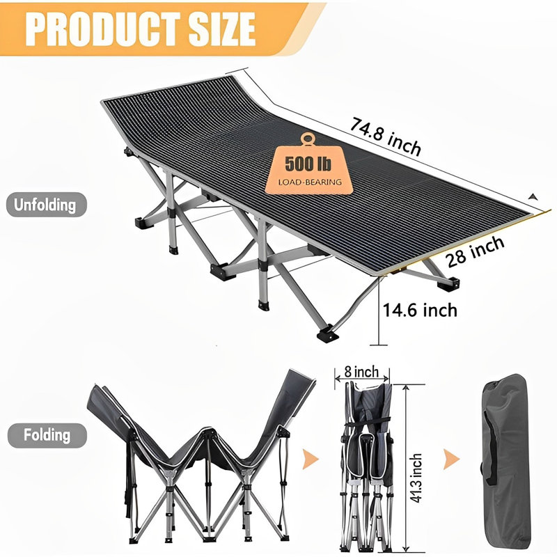 Lits de camping pliants avec matelas en coton, 600 lb